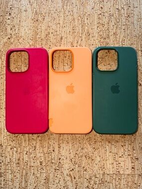 iPhone 13 Pro Apple Silicone Case Bundle (3 Cases) - Red, Orange, & Green